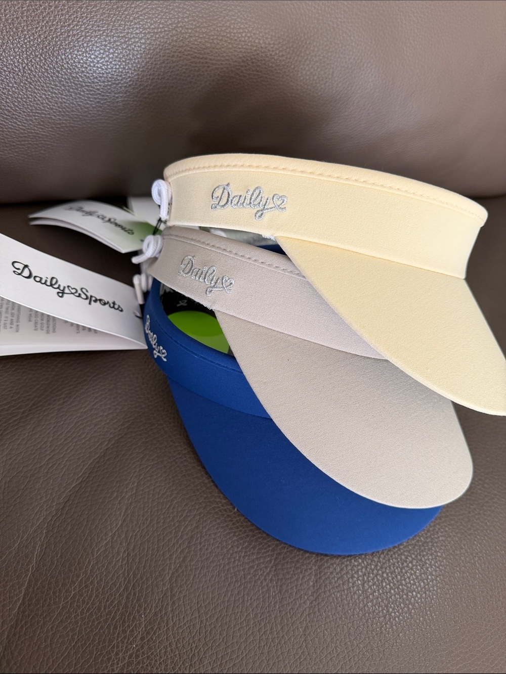 Daily Sports Visor Trio in Tan, Blue & Pale Yellow